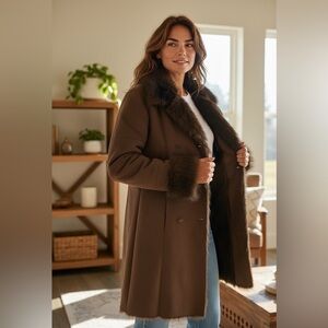 Brown suede faux fur penny coat